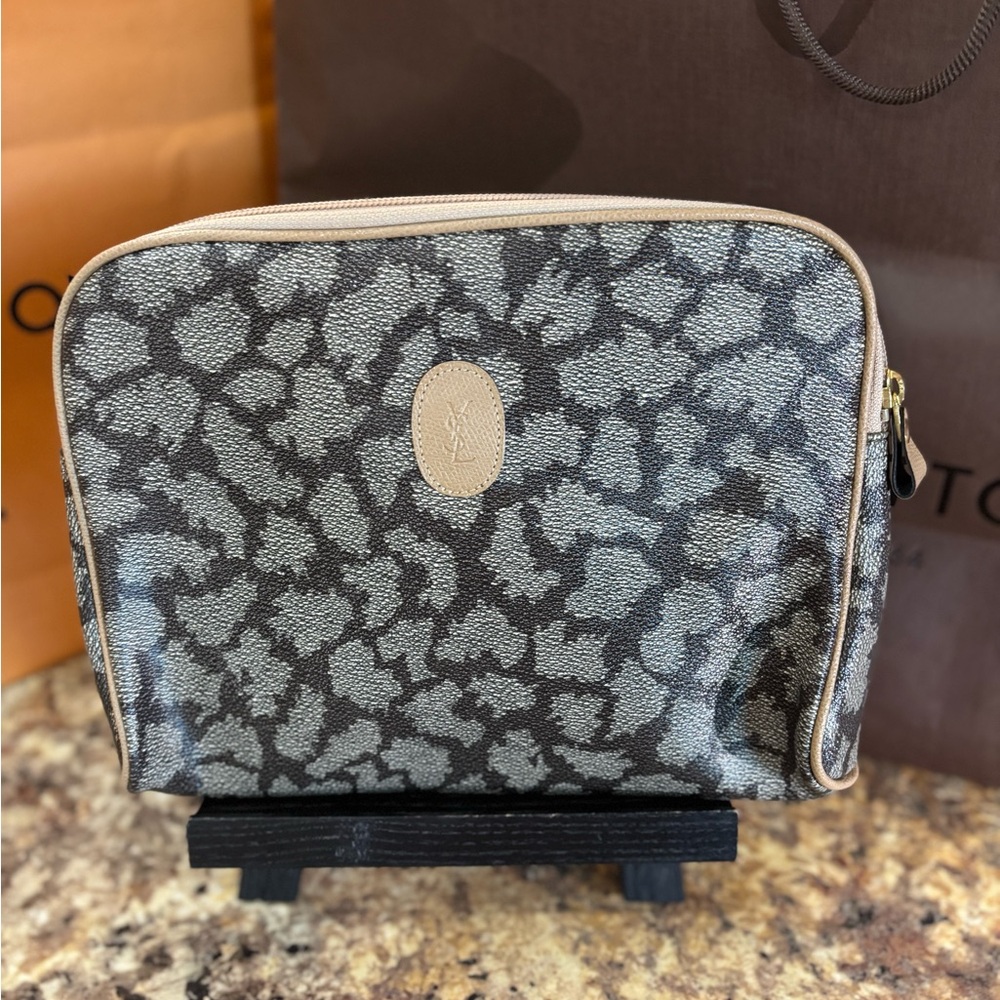 Yves Saint Laurent Gray and Black Cosmetic Bag